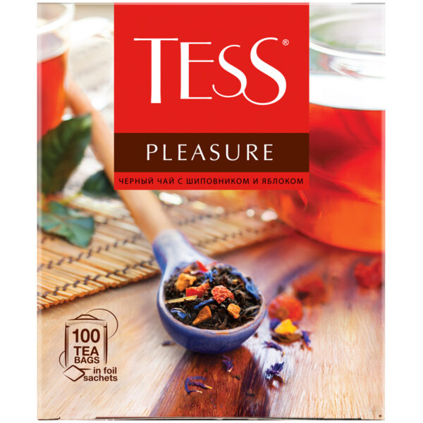 Чай Tess "Pleasure", черный, тропич. фрукты, лепестки цветов, шиповник, яблоко, 100 фольг. пакетиков по 1,5г