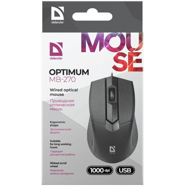 Мышь Defender Optimum MB-270, USB, черный, 3btn+Roll