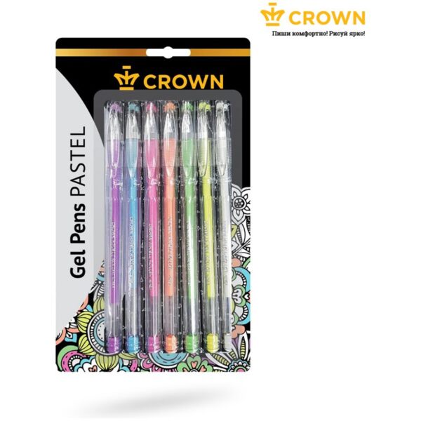 Набор гелевых ручек Crown "Hi-Jell Pastel" 07цв., 0,8мм, блистер