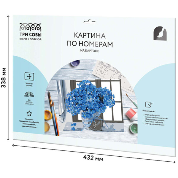 Картина по номерам на картоне ТРИ СОВЫ "Гортензия", 30*40, с акриловыми красками и кистями