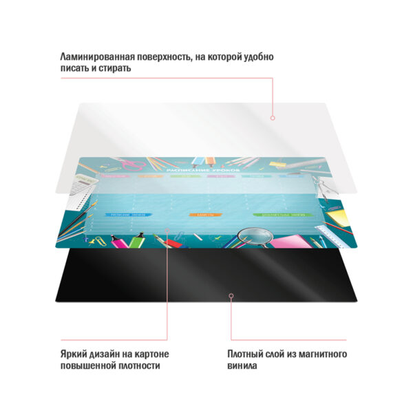 Магнитный планер расписание уроков с маркером А3 ArtSpace "Пиши-Стирай. School timetable"