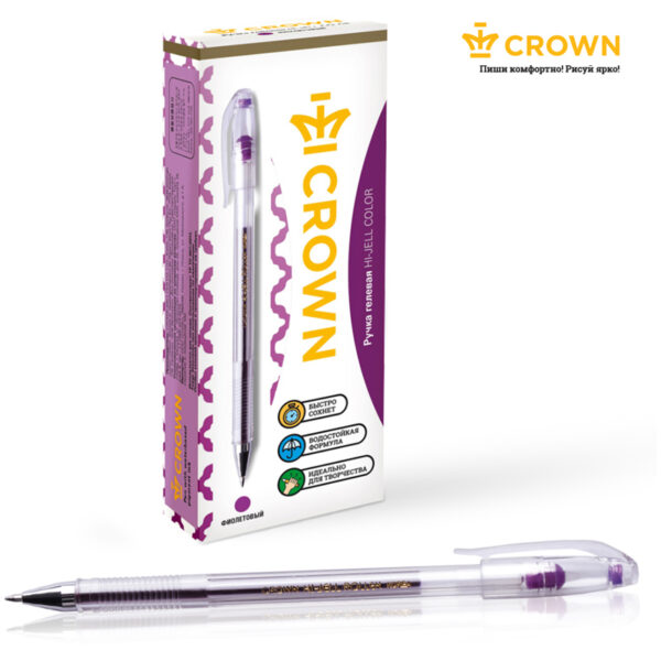 Ручка гелевая Crown "Hi-Jell Color" фиолетовая, 0,7мм