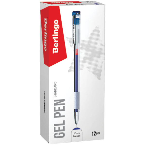 Ручка гелевая Berlingo "Standard" синяя, 0,5мм, грип, игольчатый стержень