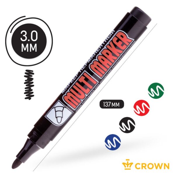 Набор перманентных маркеров Crown "Multi Marker" 04цв., пулевидный, 3,0мм, чехол с европодвесом