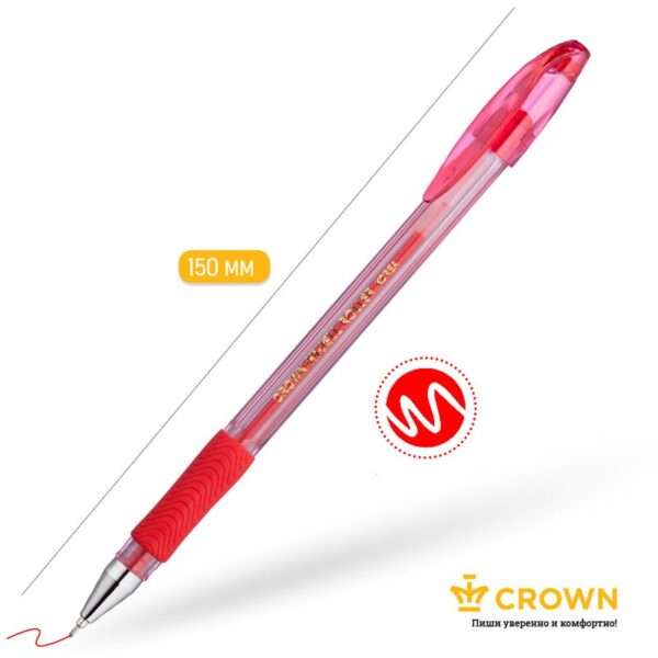 Ручка гелевая Crown "Hi-Jell Needle Grip" красная, 0,7мм, грип, игольчатый стержень, штрих-код
