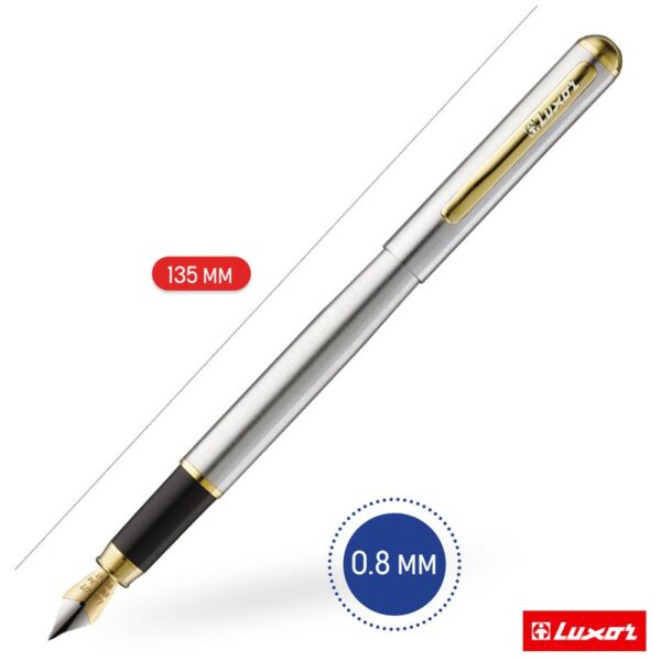 Ручка перьевая Luxor "Marvel" синяя, 0,8мм, корпус хром/золото