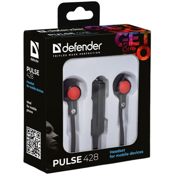 Наушники-вкладыши с микрофоном Defender "Pulse" 428, 1,2м, черный