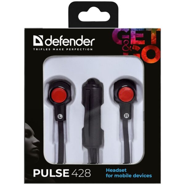 Наушники-вкладыши с микрофоном Defender "Pulse" 428, 1,2м, черный