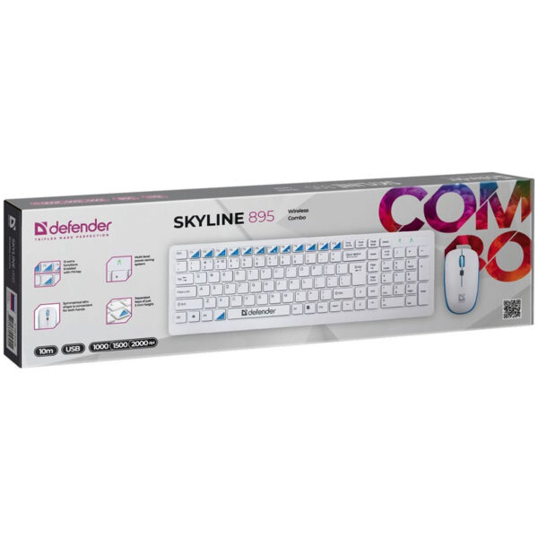 Комплект беспроводной клавиатура + мышь Defender "Skyline 895", белый