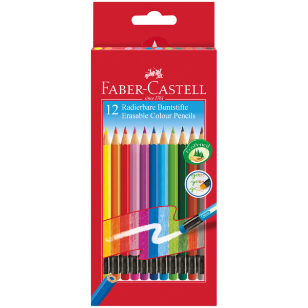 Карандаши цветные стираемые Faber-Castell, 12цв., заточен., картон, европодвес