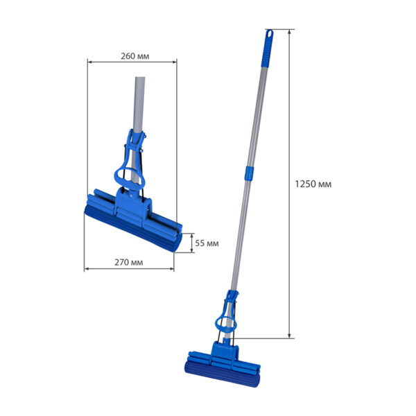 Швабра самоотжимная OfficeClean Professional с губ. насадкой ПВА 27см, двойной отжим, телеск. ручка 70-125см