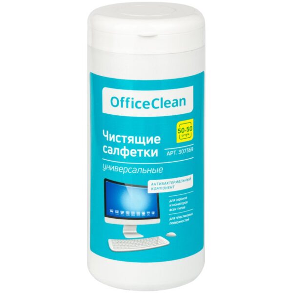 Универсальные влажные чистящие салфетки OfficeClean для очистки экранов и мониторов, пластиковых поверхностей 50+50шт