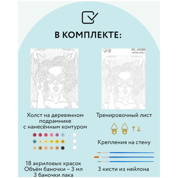 Картина по номерам на холсте ТРИ СОВЫ "Wow. Girl", 40*50, с акриловыми красками и кистями