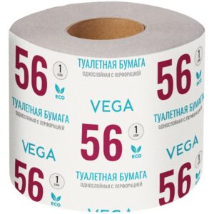 Бумага туалетная Vega, 1-слойная, 56 м/рул., на втулке, с перф., серая