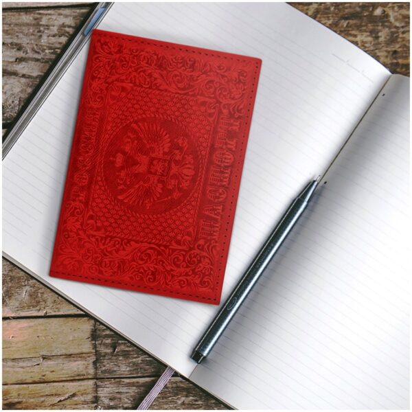 Обложка для паспорта OfficeSpace "Россия", кожа, тиснение, красная