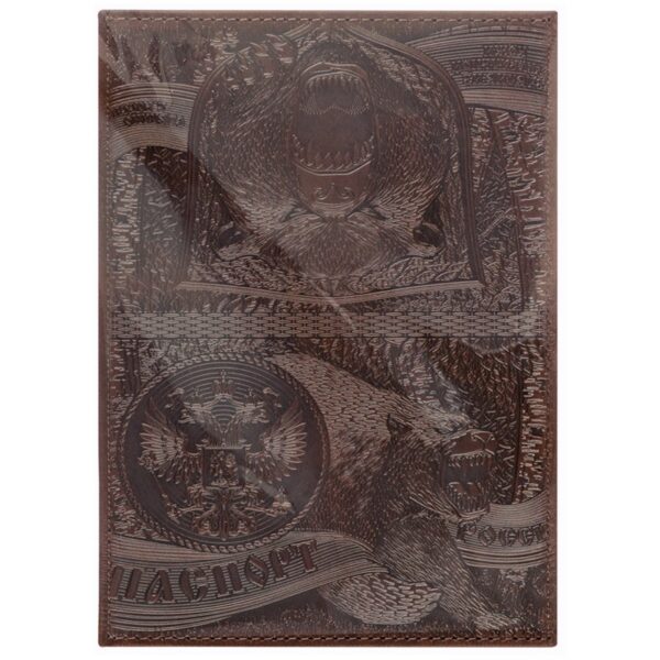 Обложка для паспорта OfficeSpace "Медведь", кожа, тиснение, коричневая