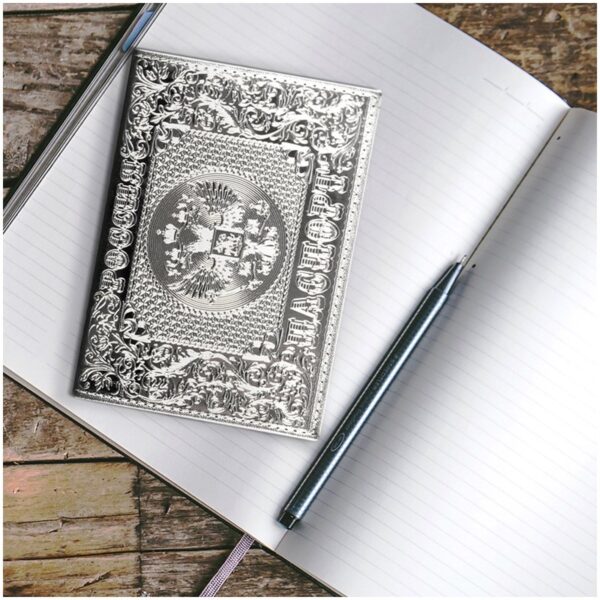 Обложка для паспорта OfficeSpace "Россия", кожа, тиснение, серебряный металлик