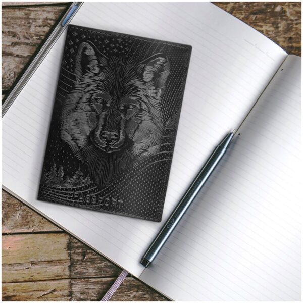 Обложка для паспорта OfficeSpace "Волк", кожа, тиснение, черная