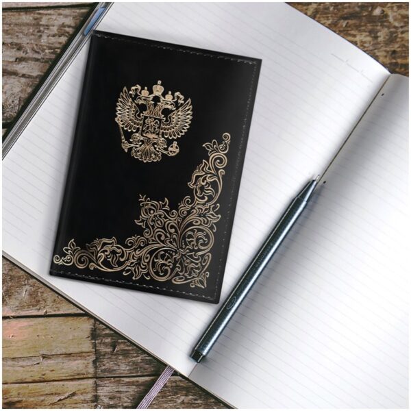 Обложка для паспорта OfficeSpace "Герб", лакированная кожа, тиснение золото, черная