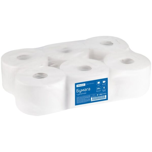 Бумага туалетная OfficeClean Professional (Т8), 2-слойная, 215м/рул, ЦВ, тиснение, белая