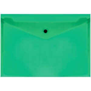 Папка-конверт на кнопке СТАММ, А4, 150мкм, прозрачная, зеленая