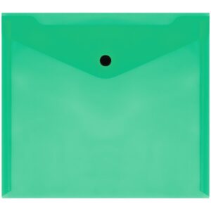 Папка-конверт на кнопке СТАММ, А5+, 150мкм, прозрачная, зеленая