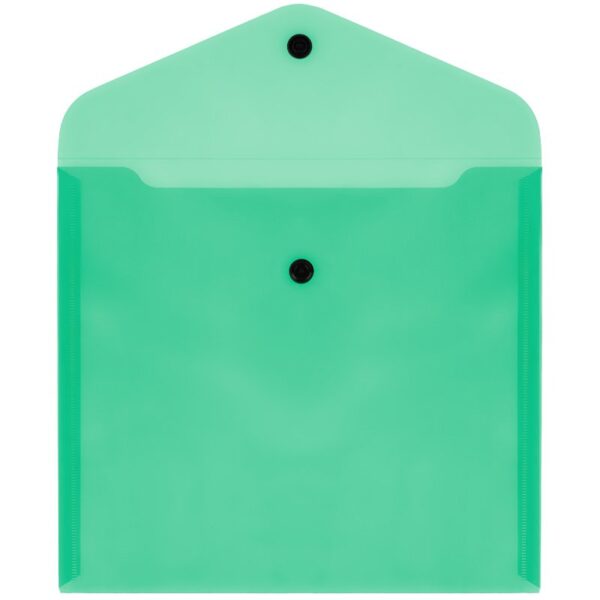 Папка-конверт на кнопке СТАММ, А5+, 150мкм, прозрачная, зеленая