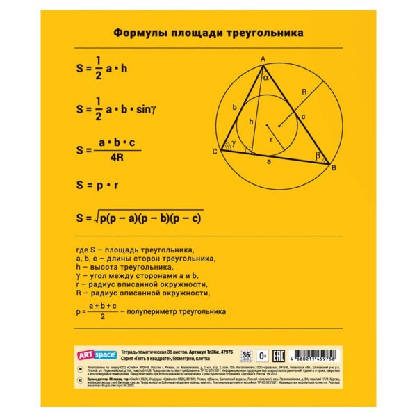 Тетрадь предметная 36л. ArtSpace "Пять в квадрате"- Геометрия, эконом