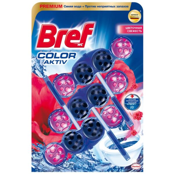 Подвесной блок для унитаза Bref "Color-Activ", цветочная свежесть, 3*50г, блистер