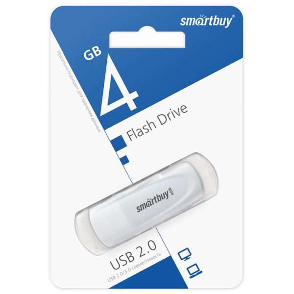 Память Smart Buy "Scout"  4GB, USB 2.0 Flash Drive, белый
