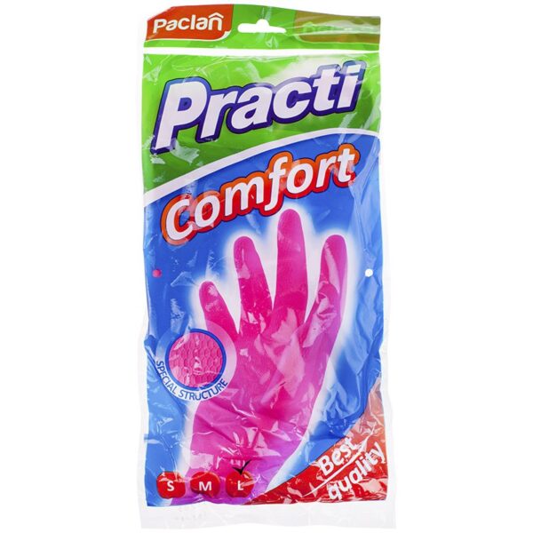 Перчатки резиновые Paclan "Practi. Comfort", разм. М, розовые, пакет с европодвесом