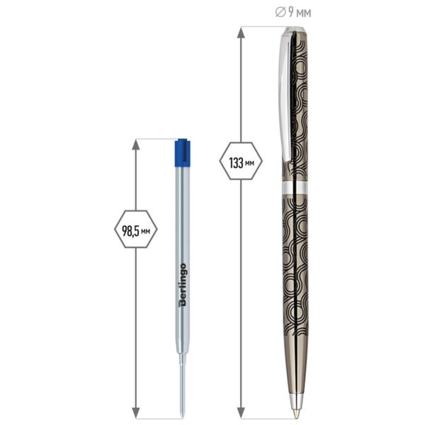 Ручка шариковая Delucci "Motivo" синяя, 1,0мм, корпус оружейный металл/серебро, поворот, подарочная упаковка