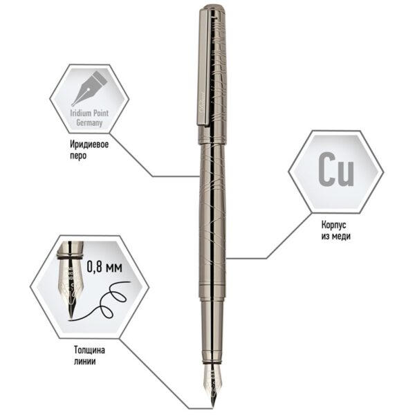Набор Delucci "Mistico": ручка перьевая 0,8мм и ручка-роллер 0,6мм, черные, оруж. металл, подарочная упаковка