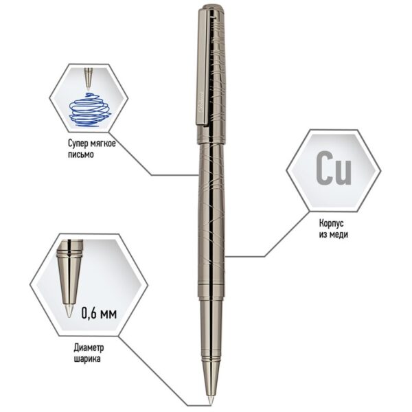 Набор Delucci "Mistico": ручка перьевая 0,8мм и ручка-роллер 0,6мм, черные, оруж. металл, подарочная упаковка