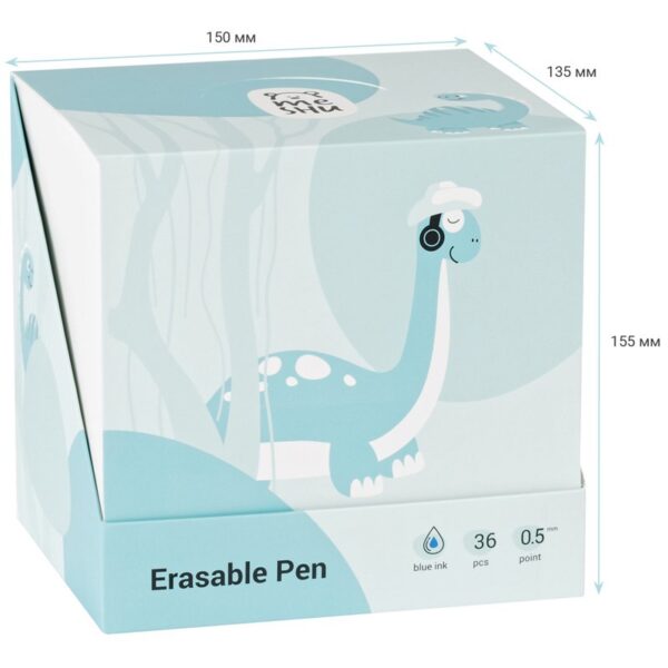 Ручка гелевая стираемая автоматическая MESHU "Dino" синяя, 0,5мм, корпус ассорти, с топпером