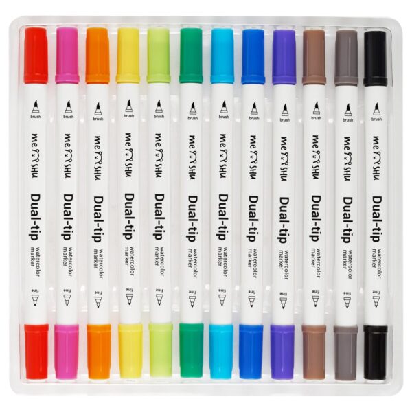 Набор акварельных маркеров MESHU 12цв., основные цвета