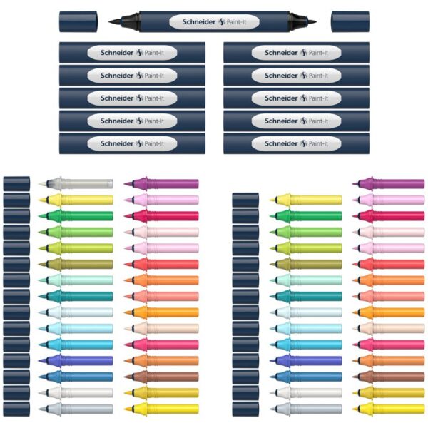 Набор двухсторонних маркеров-кистей Schneider "Twinmarker Paint-It" 72 предмета, на водной основе, кисть/пулевидный