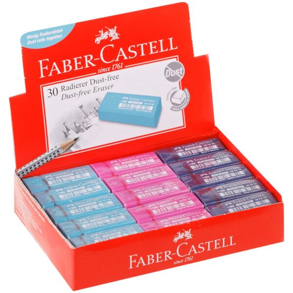 Ластик Faber-Castell "Dust Free", прямоугольный, в пленке, бирюзовый/розовый/синий, 11*18*41мм