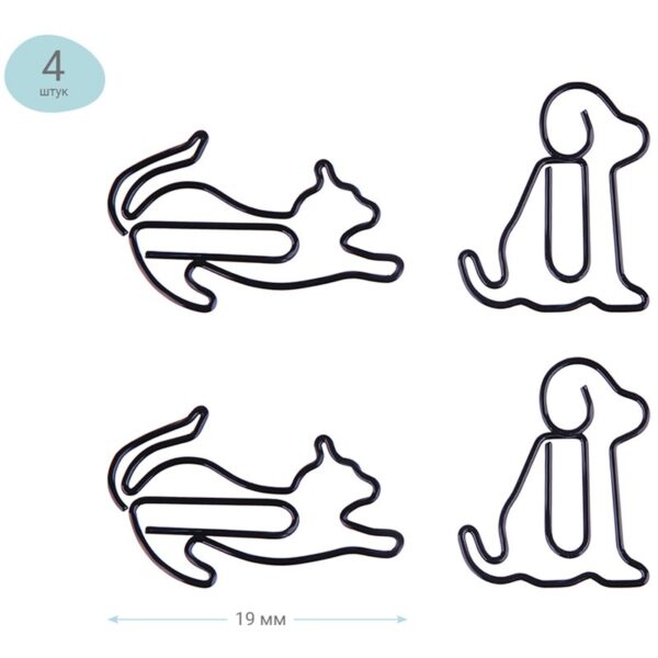 Скрепки фигурные 19мм, Meshu "Cat&Dog ", 4шт., пакет с европодвесом