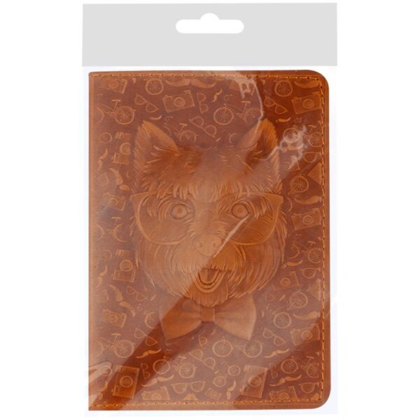 Обложка для паспорта Кожевенная мануфактура, нат. кожа, "Пес в очках", коричневый