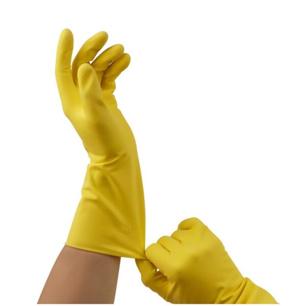 Перчатки резиновые хозяйственные OfficeClean ПРЕМИУМ, многоразовые, хлопчатобумажное напыление, супер плотные, р.M, желтые, пакет с европодвесом