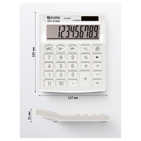 Калькулятор настольный Eleven SDC-810NR-WH, 10 разрядов, двойное питание, 127*105*21мм, белый