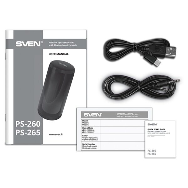 Колонка портативная Sven PS-260, 10W, Bluetooth, FM, USB, microSD, подсветка, черный