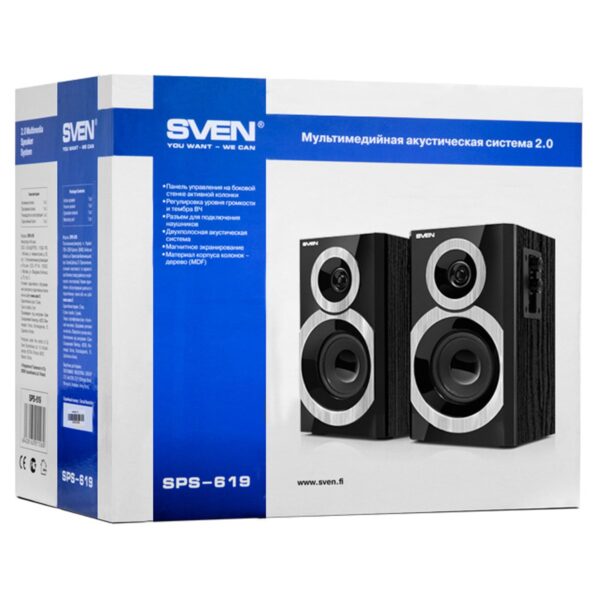 Колонки Sven SPS-619, 2*10W, деревянный корпус, черный