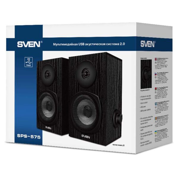 Колонки Sven SPS-575, 2*3W, деревянный корпус, питание через USB, черный