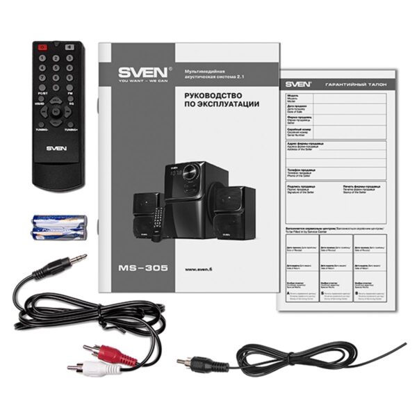 Колонки Sven MS-305, 2*10W+Subwoofer 20W, Bluetooth, FM, LED-дисплей, пульт, USB, SD, черный