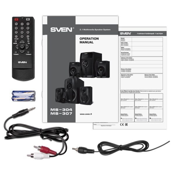 Колонки Sven MS-304, 2*10W+Subwoofer 20W, деревянный корпус, Bluetooth, FM, LED-дисплей, пульт, USB, SD, черный