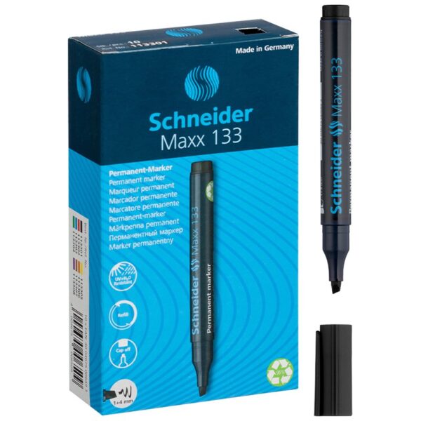 Маркер перманентный Schneider "Maxx 133" черный, скошенный, 4мм