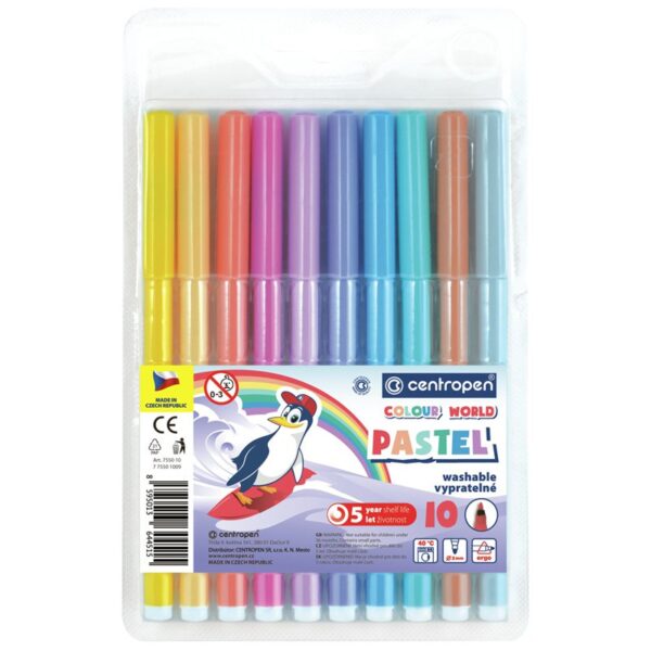 Фломастеры Centropen "Colour World. Pastel", 10цв., 2мм, смываемые, блистер