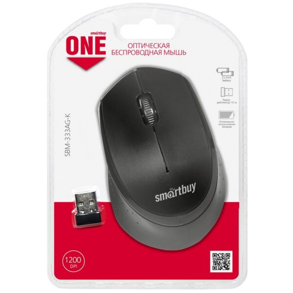 Мышь беспроводная Smartbuy ONE 333AG-K, черный, USB, 3btn+Roll